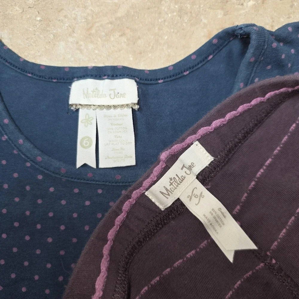 Matilda‎ Jane Outfit Girls 6 Blue Dot Ruffle Tunic Purple Stripe Leggings Set